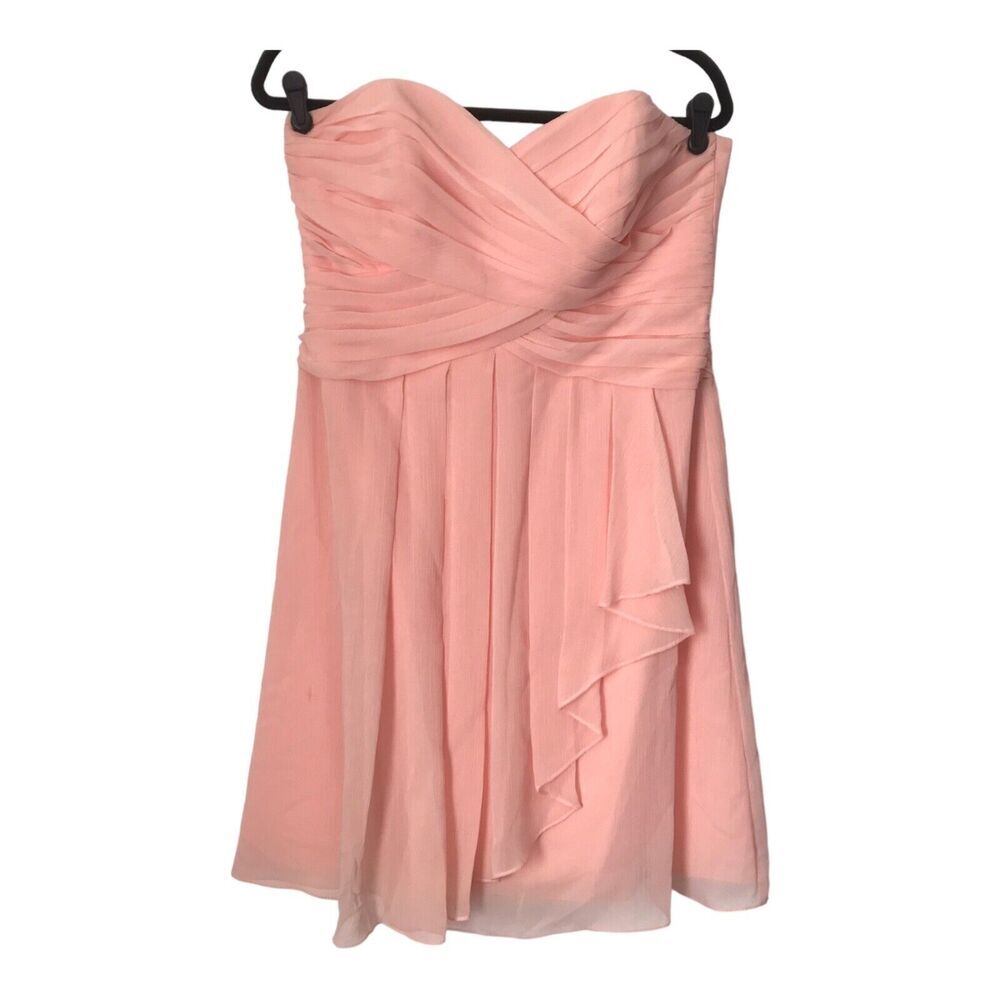Davids Bridal Dress Sz 12 Peach Ruched Organza Strapless Formal Prom Bridesmaid